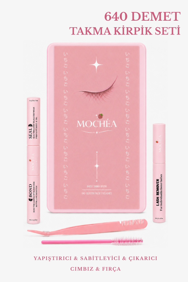 Mochea 640 demet takma kirpik seti ve set içeriği