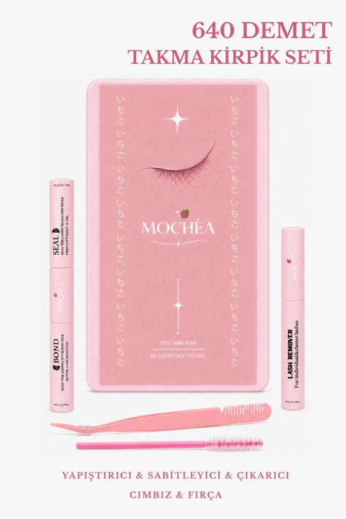 Mochea 640 demet takma kirpik seti ve set içeriği